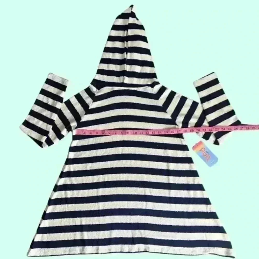 Warm Fun Soft French Terry Hooded Swim Cover-Up in Navy/White Stripe. Small. NWT - Picture 12 of 14